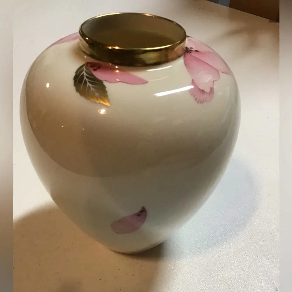 LENOX ROYAL BLOSSOM GINGER STYLE PORCELAIN VASE W GOLD TRIM EUC 7 In